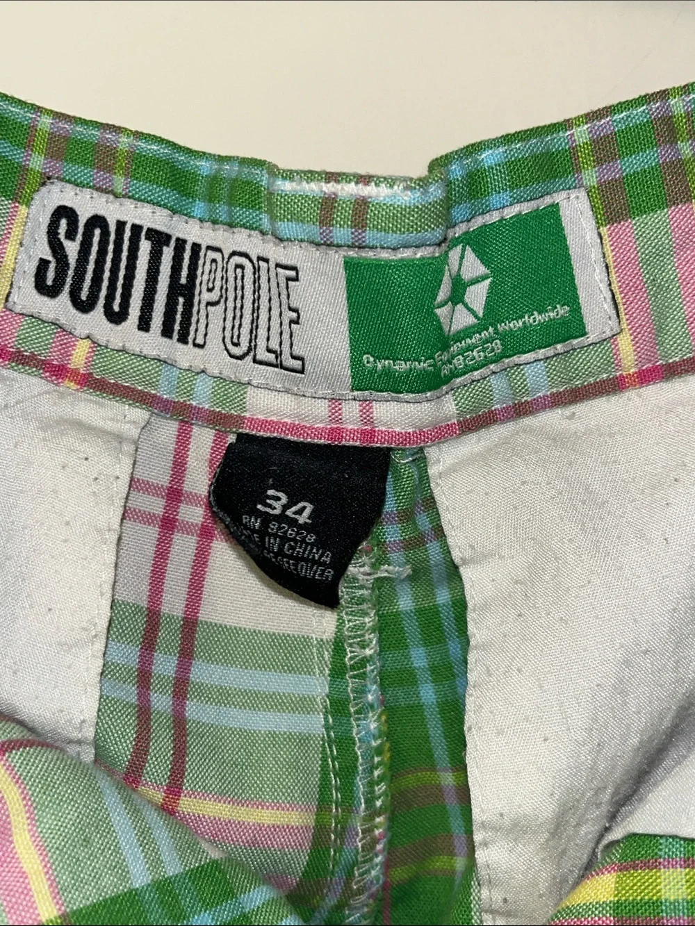 South Pole Green Plaid Flat Front Men's Shorts